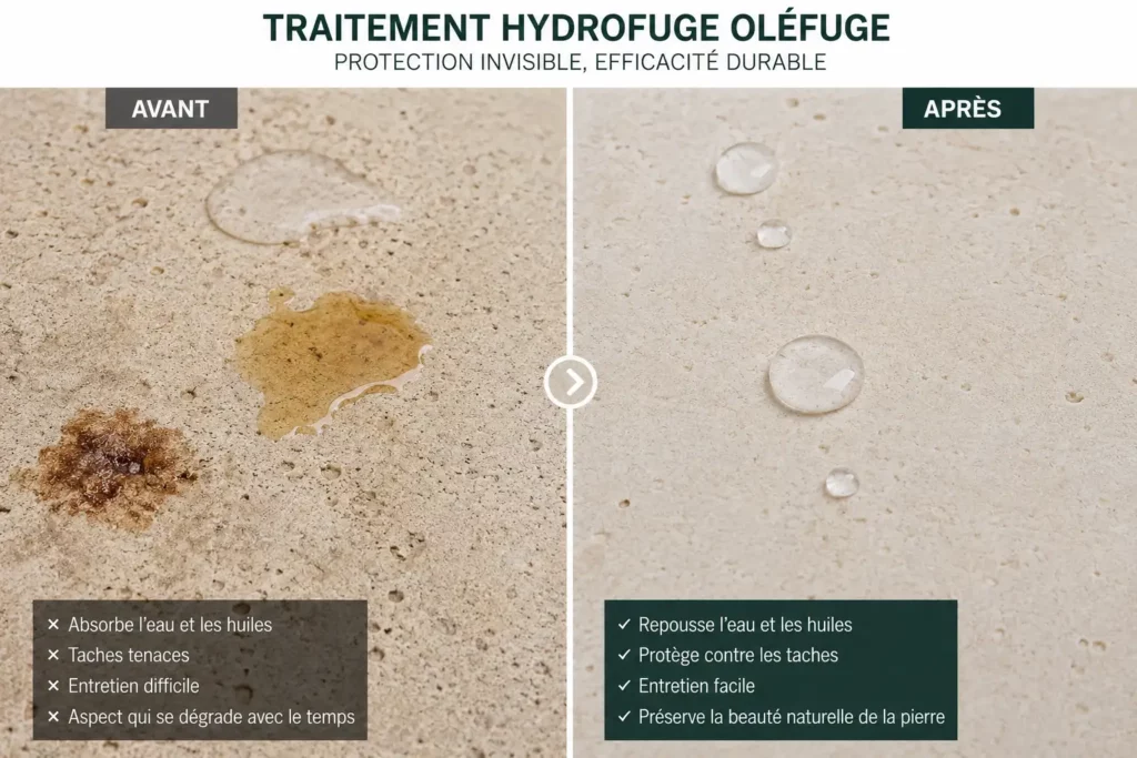 protection hydrofuge oléofuge pierre naturelle www.mineralstones.fr Nice Cannes Antibes